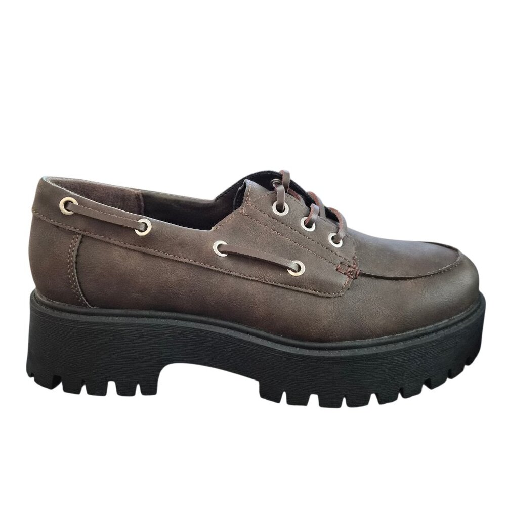 No Boundaries Platform Boat Shoes Women's Size 11 Brown Lug Sole Comfort Foam - Picture 5 of 9